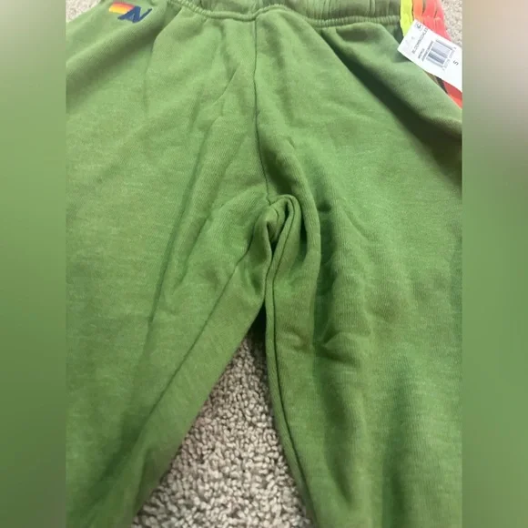 NWT AVIATOR NATION
WOMEN'S 5 STRIPE SWEATPANTS JUNGLE GREEN/NEON RAINBOW - Picture 6 of 8